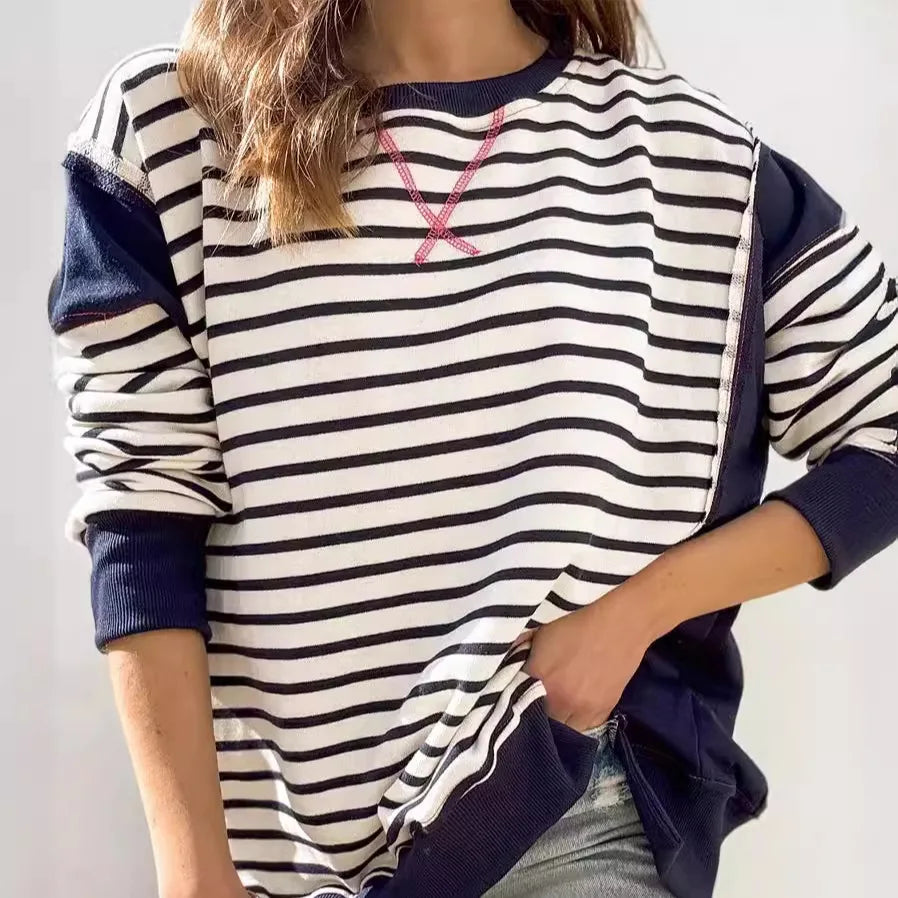 Pullover Sweaters - Stripes & Trims Loose Fit Pullover Sweatshirts