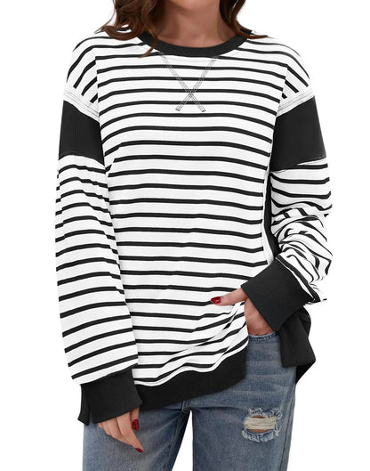 Pullover Sweaters - Stripes & Trims Loose Fit Pullover Sweatshirts