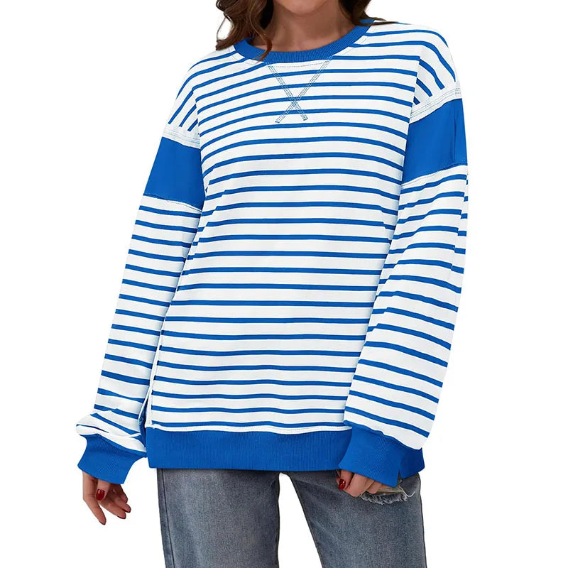 Pullover Sweaters - Stripes & Trims Loose Fit Pullover Sweatshirts