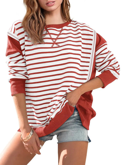 Pullover Sweaters - Stripes & Trims Loose Fit Pullover Sweatshirts