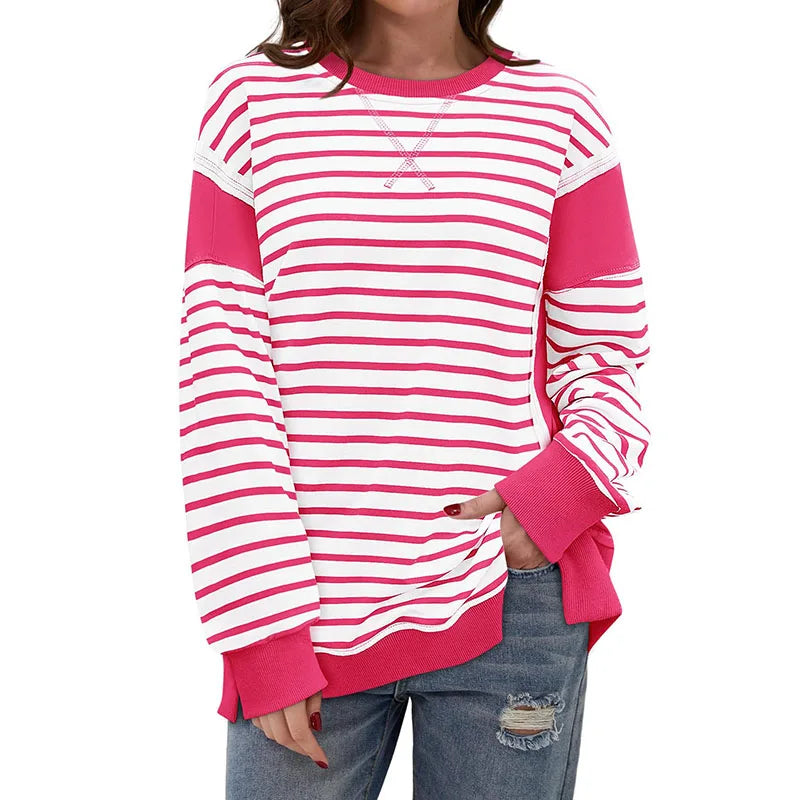 Pullover Sweaters - Stripes & Trims Loose Fit Pullover Sweatshirts