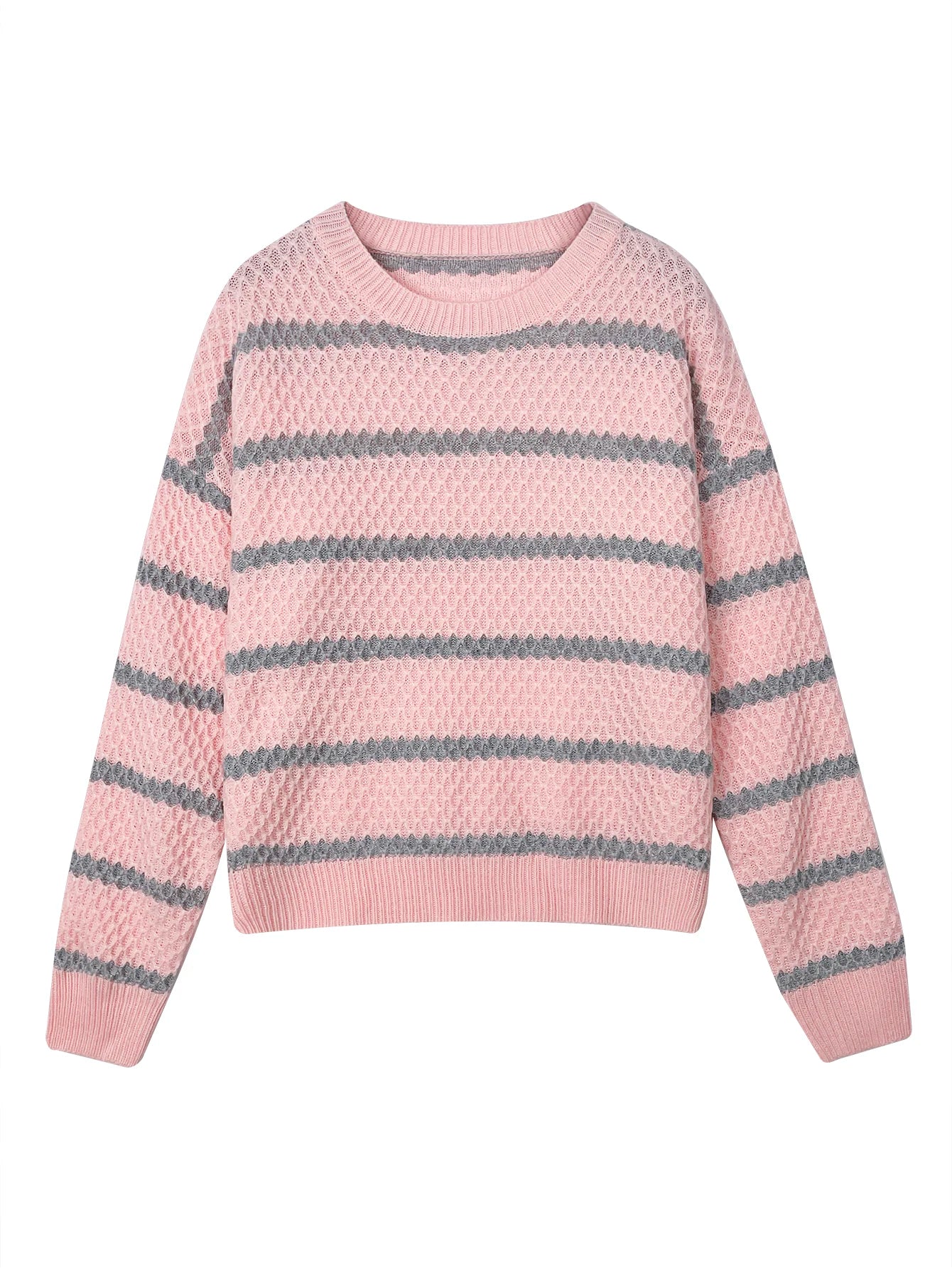 Pullover Sweaters - Stripped Waffle Knit Textured Pullover Sweaters – Regular Fit