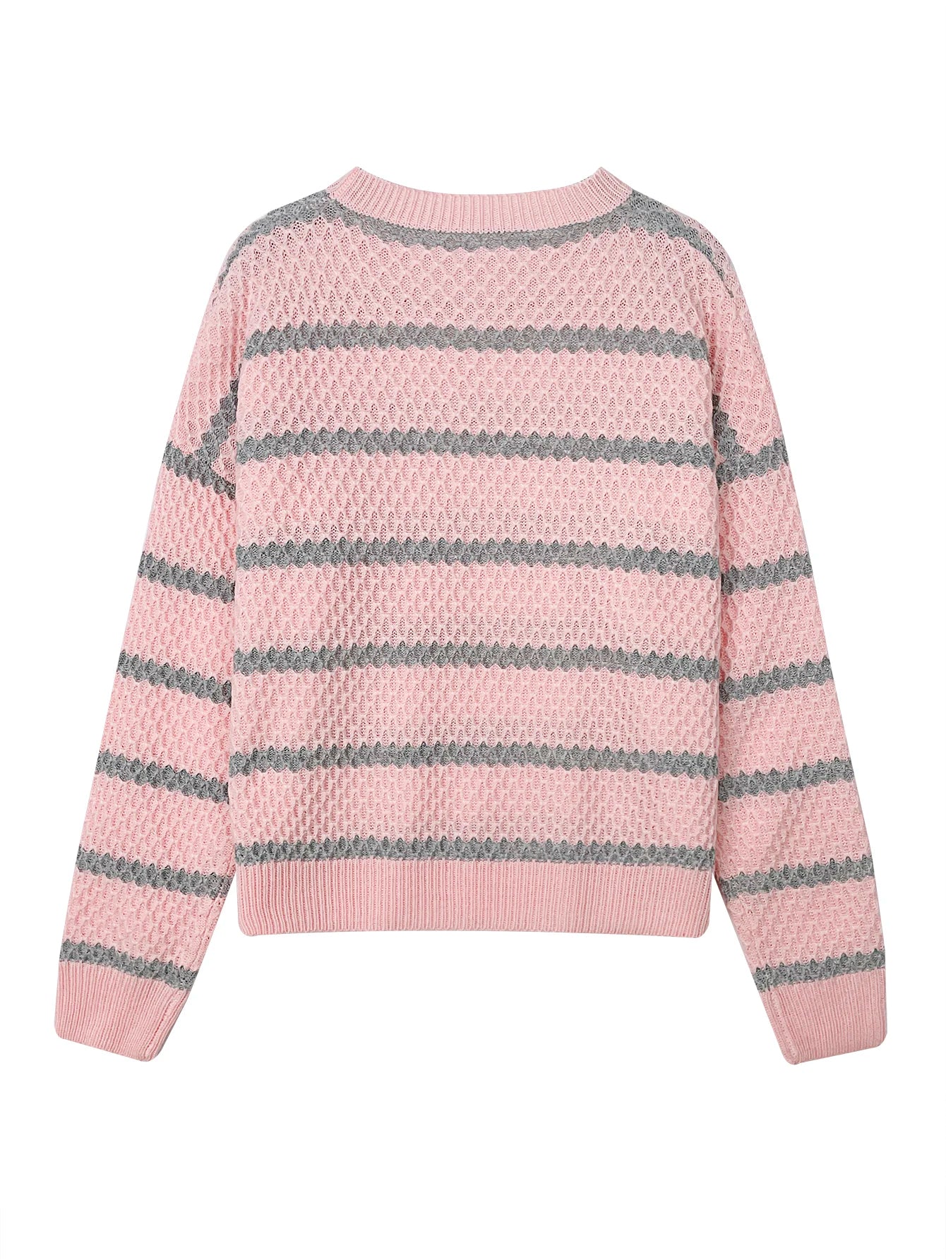 Pullover Sweaters - Stripped Waffle Knit Textured Pullover Sweaters – Regular Fit