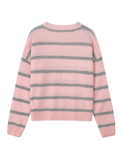 Pullover Sweaters - Stripped Waffle Knit Textured Pullover Sweaters – Regular Fit