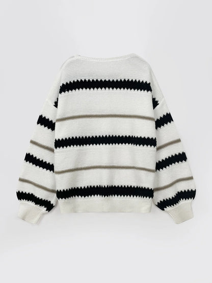 Pullover Sweaters - Zigzag Stripe Boat Neck Pullover