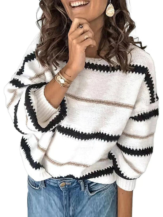 Pullover Sweaters - Zigzag Stripe Boat Neck Pullover