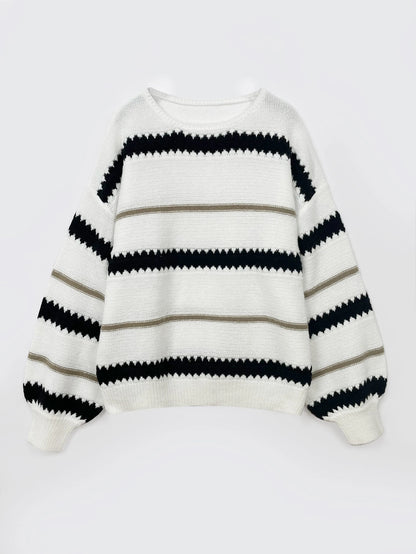 Pullover Sweaters - Zigzag Stripe Boat Neck Pullover