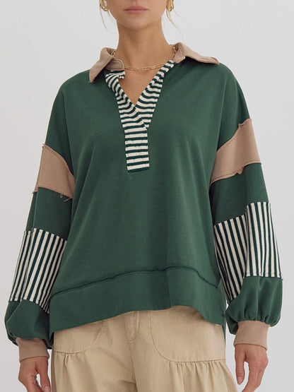 Pullover Tops - Bold Patchwork Inside Out Seams Pullover Tops