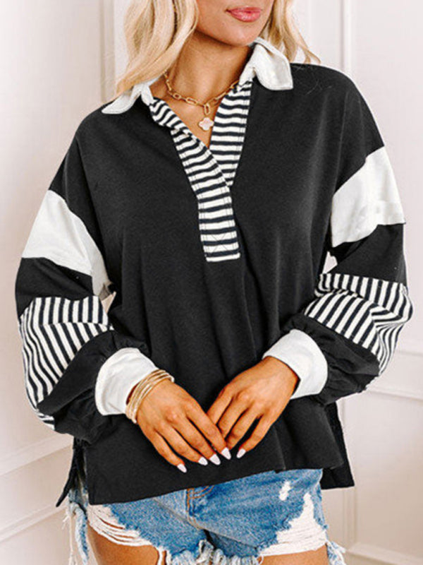 Pullover Tops - Bold Patchwork Inside Out Seams Pullover Tops