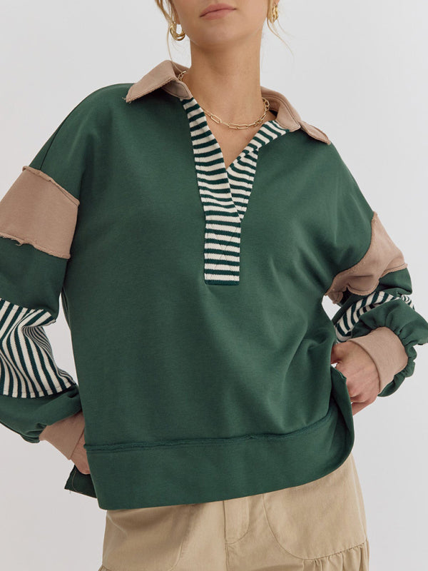 Pullover Tops - Bold Patchwork Inside Out Seams Pullover Tops