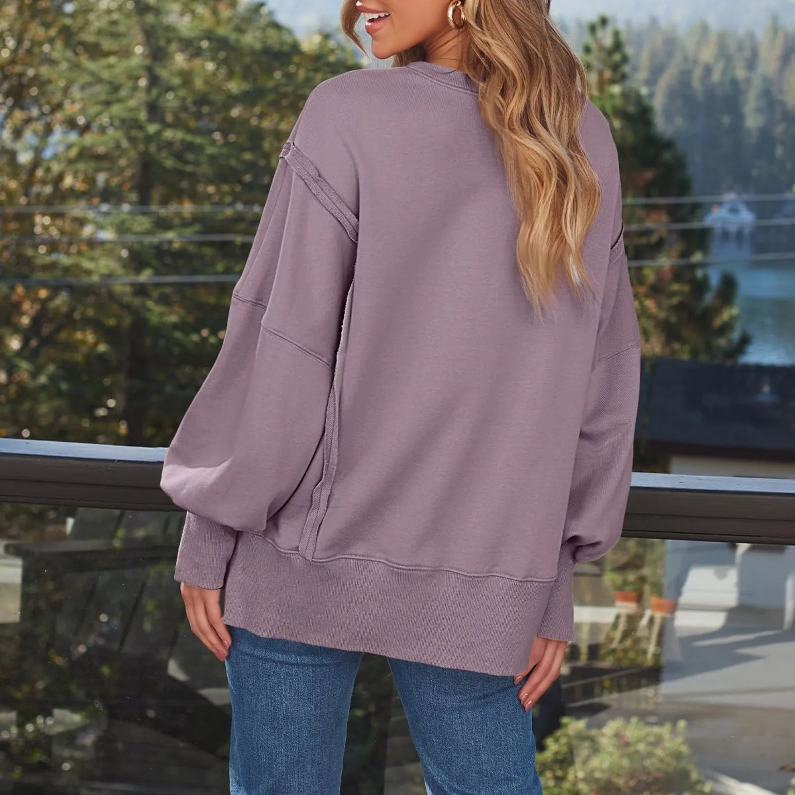 Pullovers- Fall Sweatshirt Drop Shoulder Cut-Out Pullover