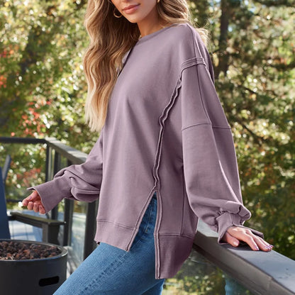 Pullovers- Fall Sweatshirt Drop Shoulder Cut-Out Pullover