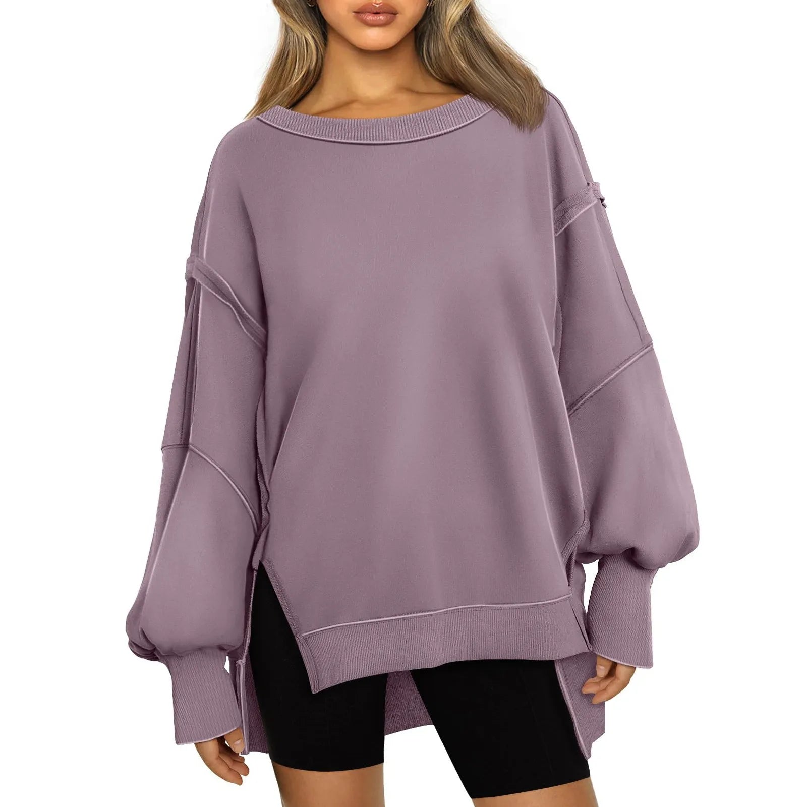 Pullovers- Fall Sweatshirt Drop Shoulder Cut-Out Pullover