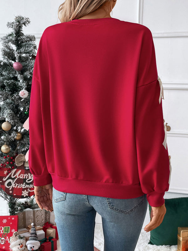 Pullovers - Festive Bow Sleeve Winter Top Holiday Pullover