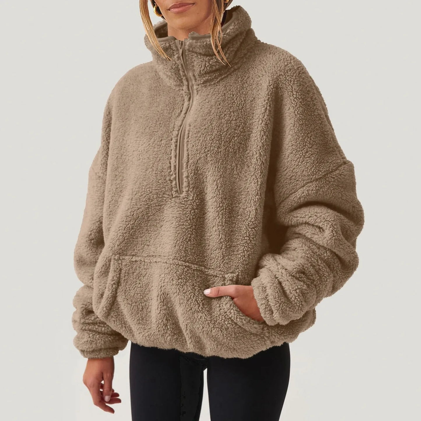 Pullovers - Fleece Winter Pullover Plush High-Neck Sweatshirt for Women