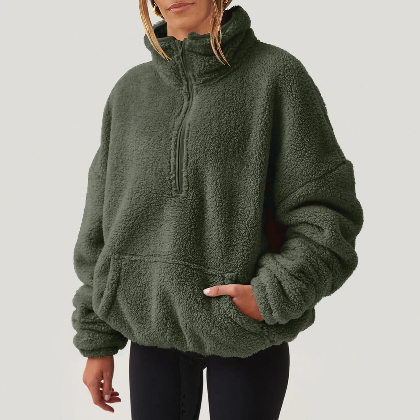 Pullovers - Fleece Winter Pullover Plush High-Neck Sweatshirt for Women