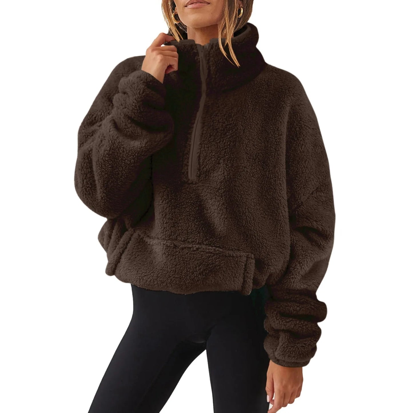 Pullovers - Fleece Winter Pullover Plush High-Neck Sweatshirt for Women