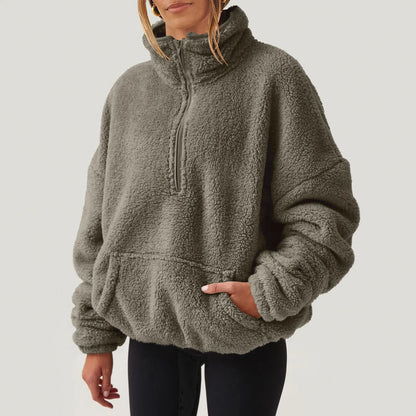 Pullovers - Fleece Winter Pullover Plush High-Neck Sweatshirt for Women