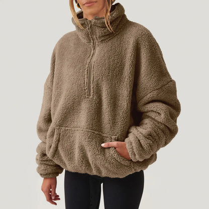 Pullovers - Fleece Winter Pullover Plush High-Neck Sweatshirt for Women