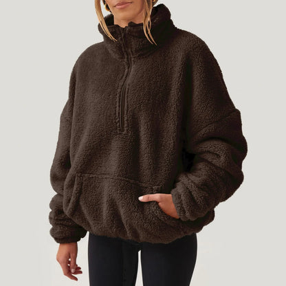 Pullovers - Fleece Winter Pullover Plush High-Neck Sweatshirt for Women