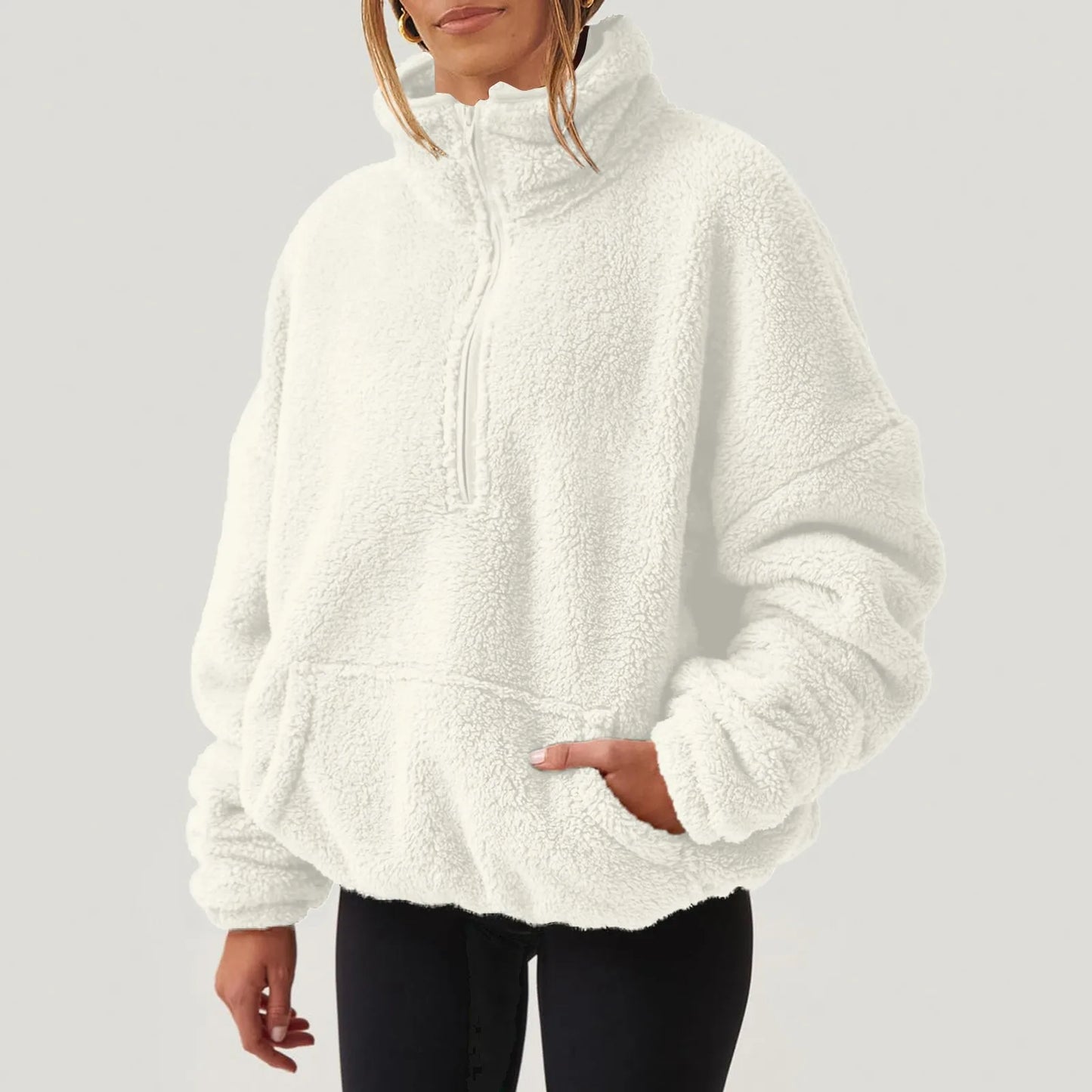 Pullovers - Fleece Winter Pullover Plush High-Neck Sweatshirt for Women