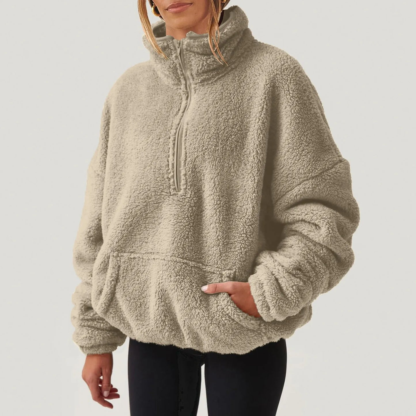 Pullovers - Fleece Winter Pullover Plush High-Neck Sweatshirt for Women