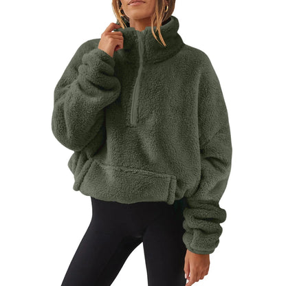 Pullovers - Fleece Winter Pullover Plush High-Neck Sweatshirt for Women