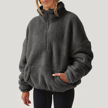 Pullovers - Fleece Winter Pullover Plush High-Neck Sweatshirt for Women