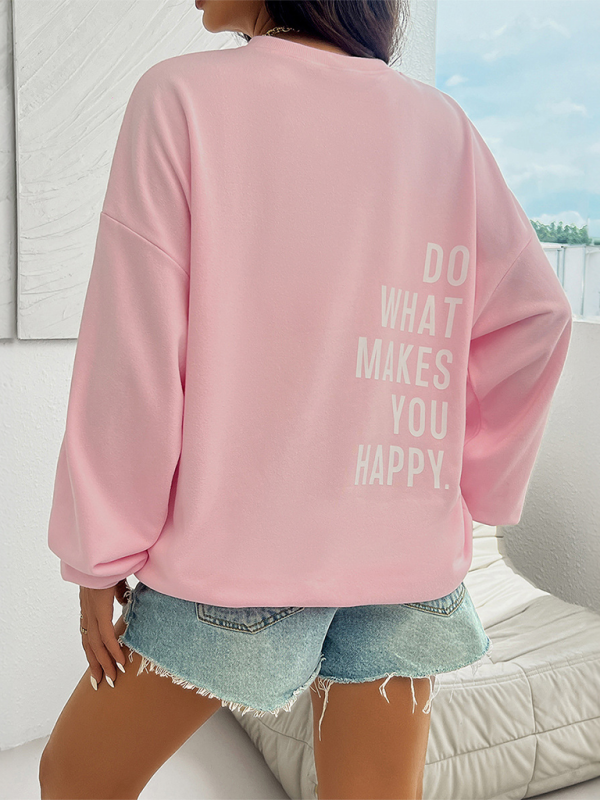 Pullovers- Inspirational “Do What Makes You Happy” Quote Pink Pullover