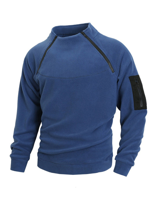 Pullovers - Men's High-Collar Fleece Jacket Zippered Pullover