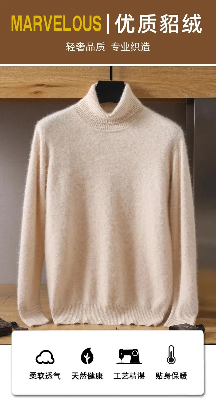 Pullovers - Mink Cashmere Turtleneck Sweater - Men Winter Essential