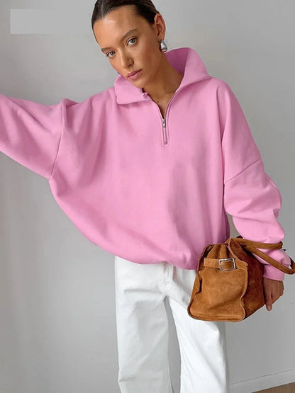 Pullovers - Oversized Half-Zip Sweatshirt Casual Pullover