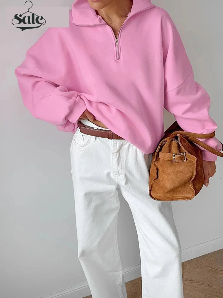 Pullovers - Oversized Half-Zip Sweatshirt Casual Pullover