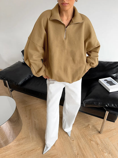 Pullovers - Oversized Half-Zip Sweatshirt Casual Pullover