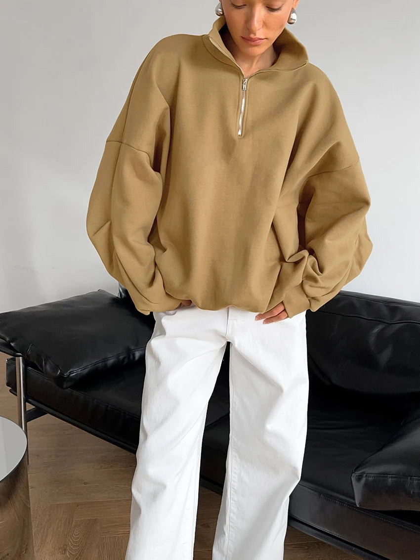 Pullovers - Oversized Half-Zip Sweatshirt Casual Pullover