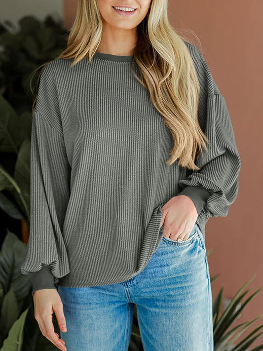 Pullovers - Oversized Ribbed Pullover – Essential Casual Wear for Women