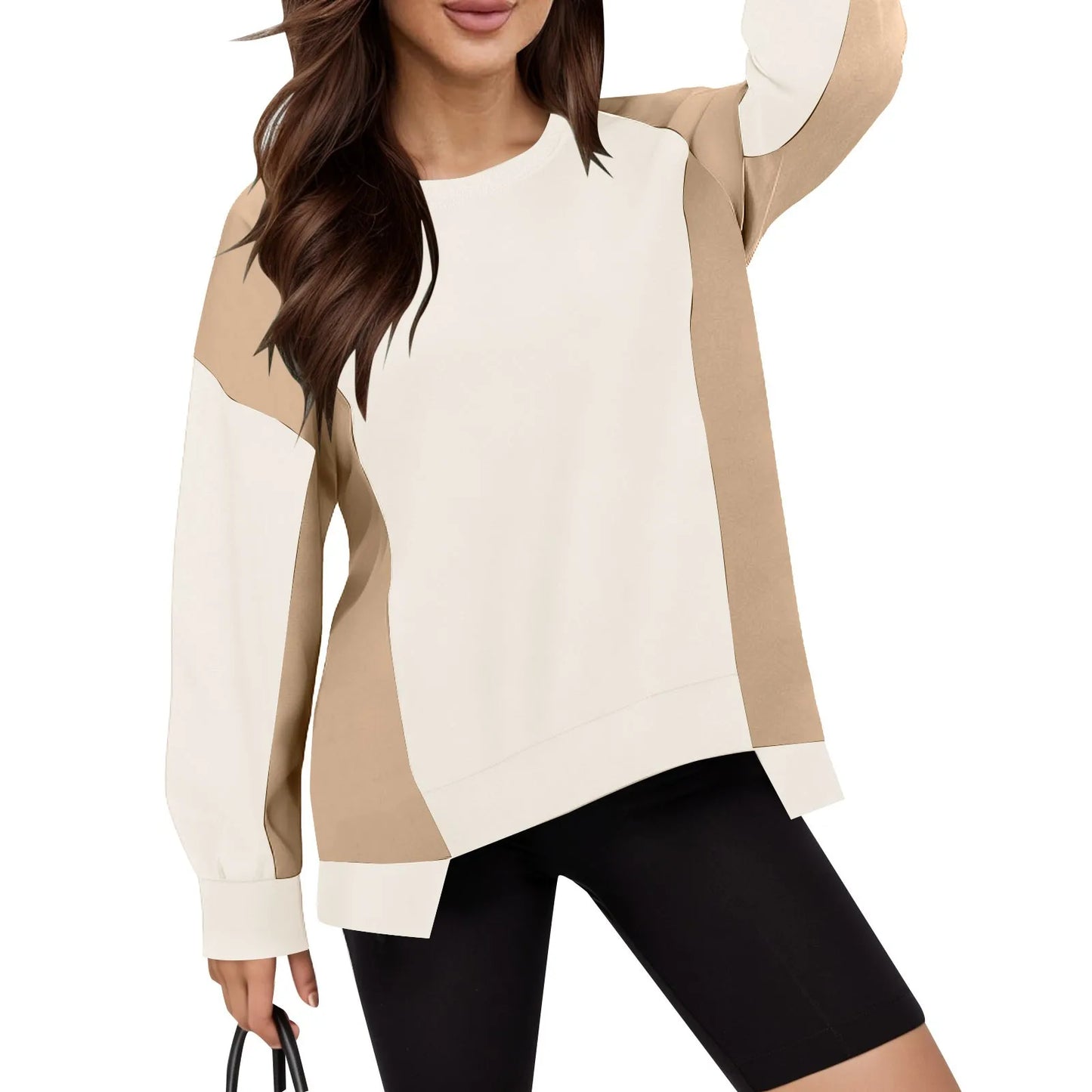 Pullovers Sweatshirts - Casual Bi-Color Pullover Sweatshirts High-low Hem