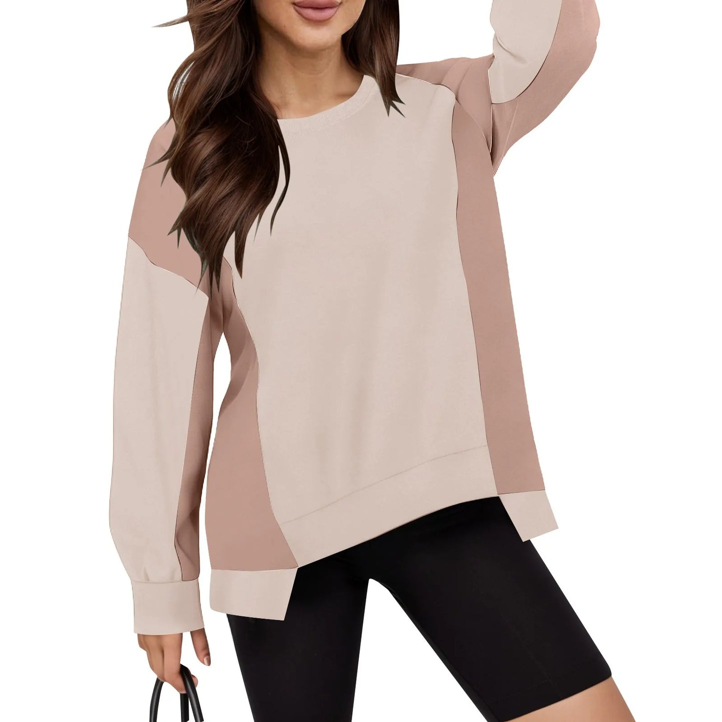 Pullovers Sweatshirts - Casual Bi-Color Pullover Sweatshirts High-low Hem