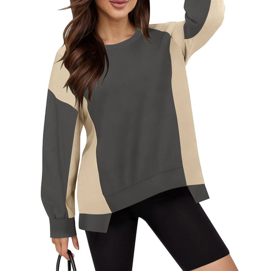 Pullovers Sweatshirts - Casual Bi-Color Pullover Sweatshirts High-low Hem