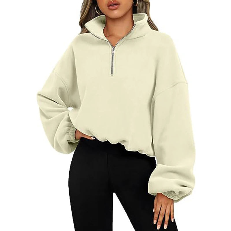 Pullovers Sweatshirts - Casual Fleece Streetwear Half Zip Up Pullover Sweatshirt