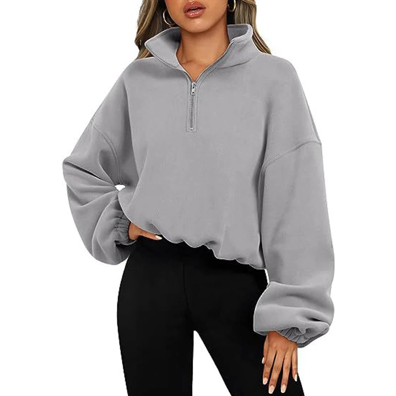 Pullovers Sweatshirts - Casual Fleece Streetwear Half Zip Up Pullover Sweatshirt