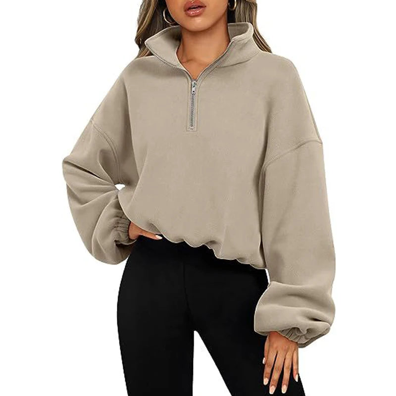 Pullovers Sweatshirts - Casual Fleece Streetwear Half Zip Up Pullover Sweatshirt