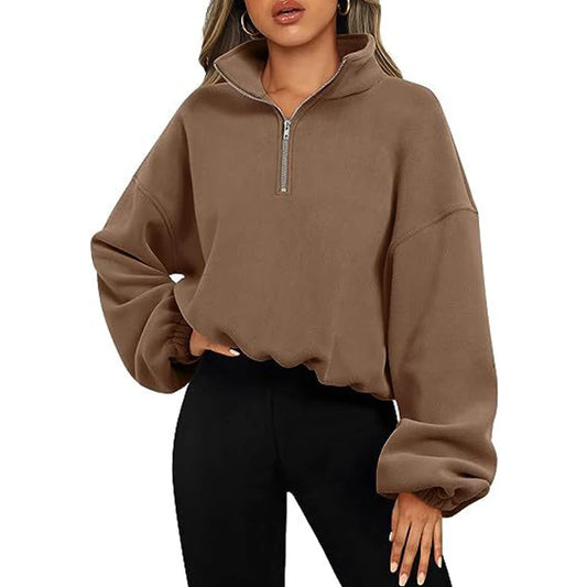 Pullovers Sweatshirts - Casual Fleece Streetwear Half Zip Up Pullover Sweatshirt