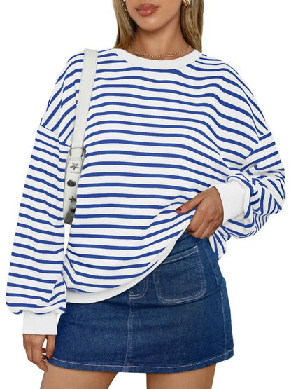 Pullovers Sweatshirts - Casual Stripes Oversized Pullover