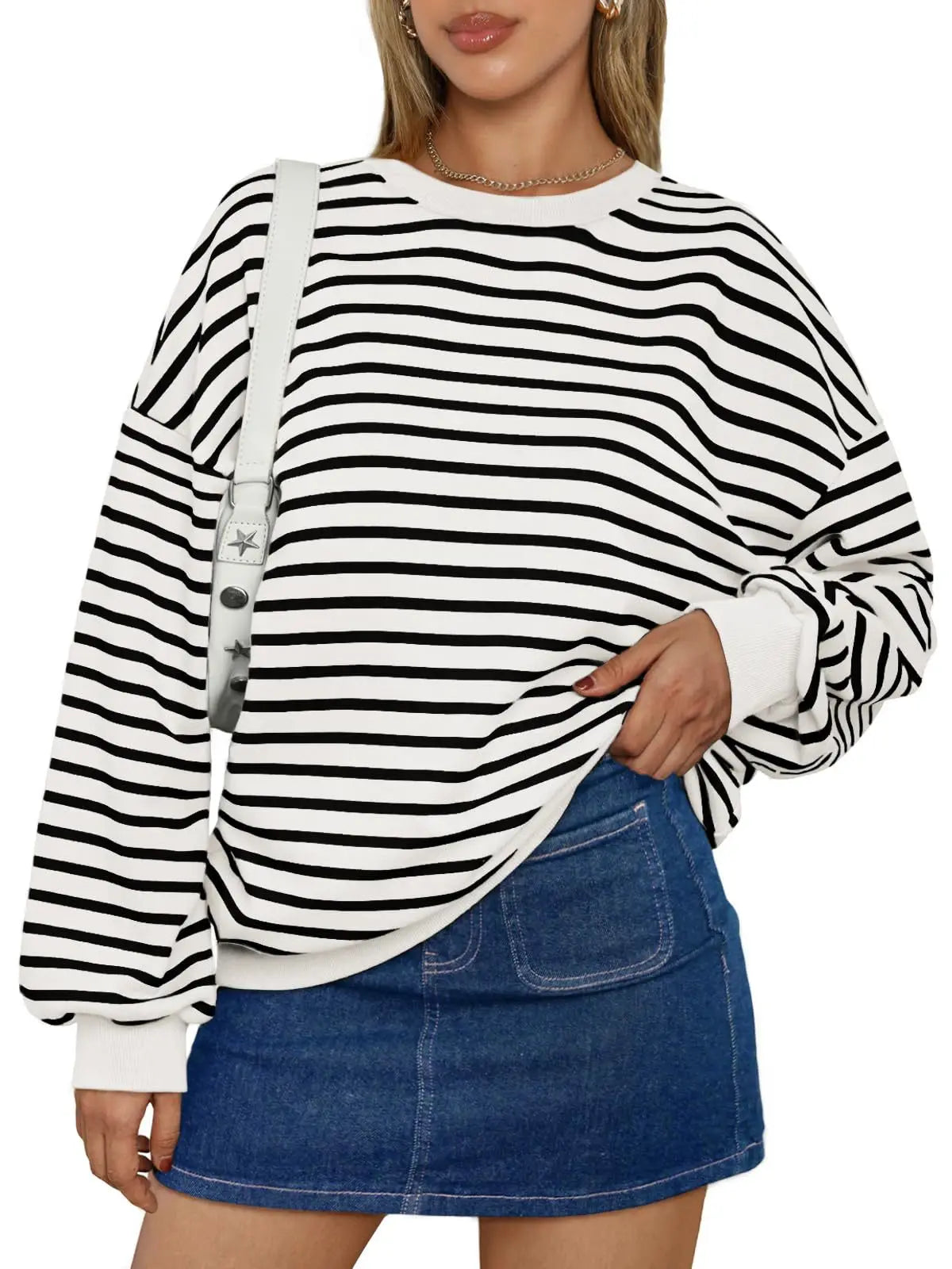 Pullovers Sweatshirts - Casual Stripes Oversized Pullover