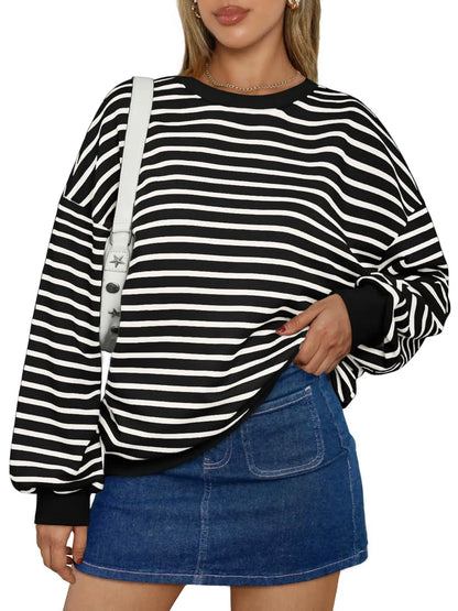 Pullovers Sweatshirts - Casual Stripes Oversized Pullover