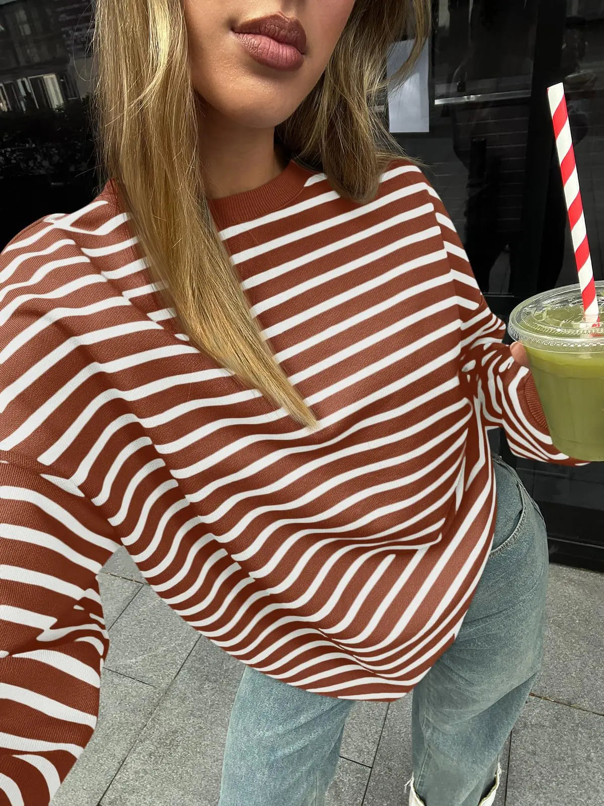 Pullovers Sweatshirts - Casual Stripes Oversized Pullover