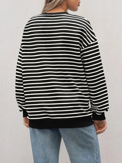 Pullovers Sweatshirts - Casual Stripes Oversized Pullover