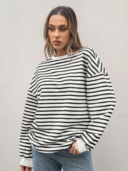 Pullovers Sweatshirts - Casual Stripes Oversized Pullover