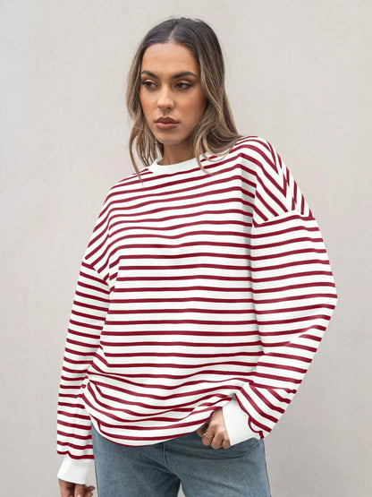 Pullovers Sweatshirts - Casual Stripes Oversized Pullover